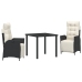Set de Comedor de Jardín  de 3 Piezas Negro Ratán Poliéster