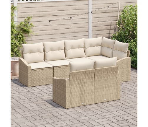 Conjunto de Sofá de Jardín de 7 Piezas  con Cojines Beige Poliratán