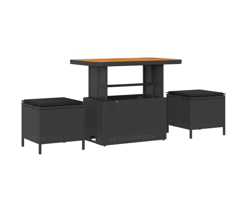 Conjunto de Comedor de Jardín de 3 Piezas con Cojines Negro de Poliratán y Acacia