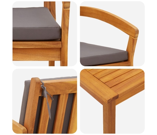 Set de Bistro de 2 Piezas con Cojines de Madera Maciza de Acacia