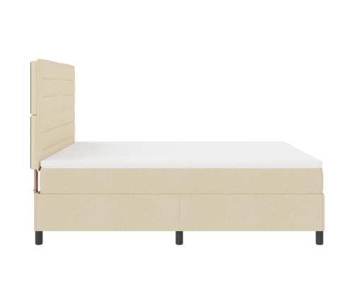 Cama con somier, colchón y luz LED color crema 180x200 cm tela