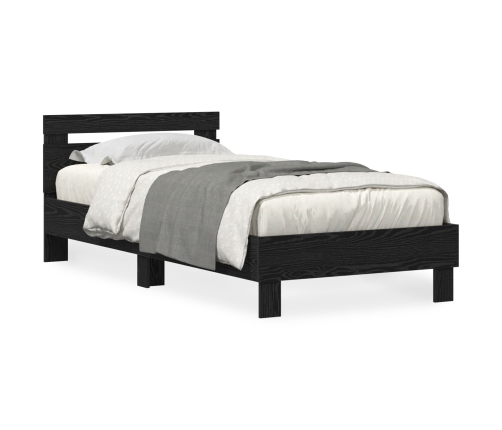 Estructura de cama  con luces LED Roble Negro 100x200 cm Madera de ingeniería