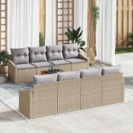 Conjunto de Sofá de Jardín  de 7 Piezas con Cojines Beige Ratán Sintético Acacia