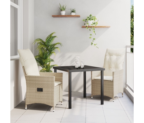 Set de Comedor de Jardín de 3 Piezas  con Cojines Beige Poliratán