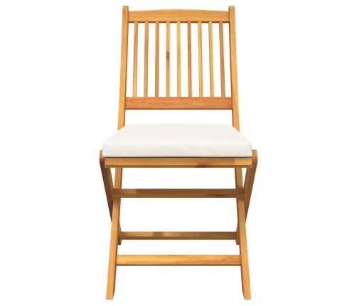 Sillas de jardín plegables  con cojín blanco 2pcs de madera de acacia maciza