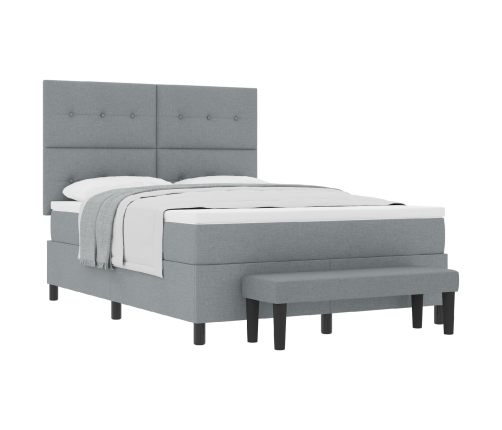 Cama con Box Spring  con Colchón y Banco Gris Claro 160x200 cm Tela