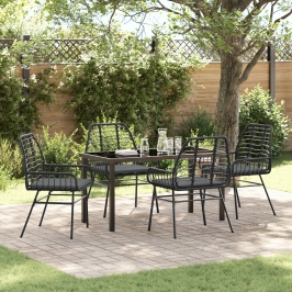 Juego de comedor de jardín  de 5 piezas con cojines negro de poliratán