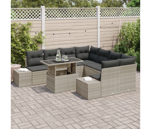 Conjunto de Sofá de Jardín  9 Piezas Beige, Gris Oscuro Ratán