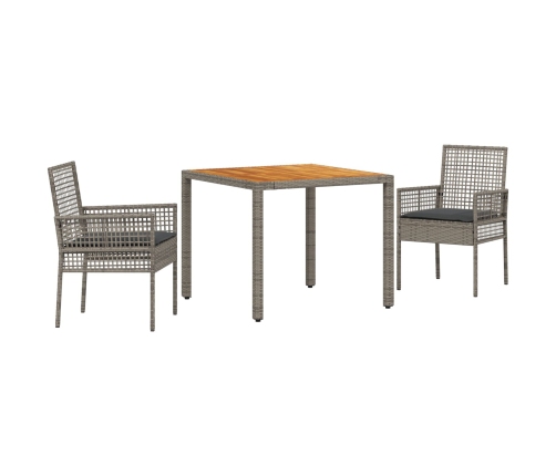 Juego de Comedor de Jardín de 3 Piezas con Cojines Gris Poliratán