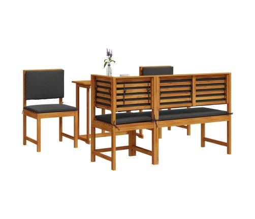 Set de Comedor de Jardín de 5 Piezas con Cojines de Madera de Acacia