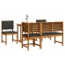 Set de Comedor de Jardín de 5 Piezas con Cojines de Madera de Acacia