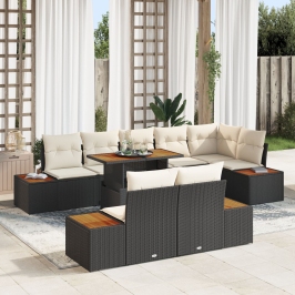 Conjunto de Sofás de Jardín  Conjunto de 9 Beige Ratán, Tela, Metal