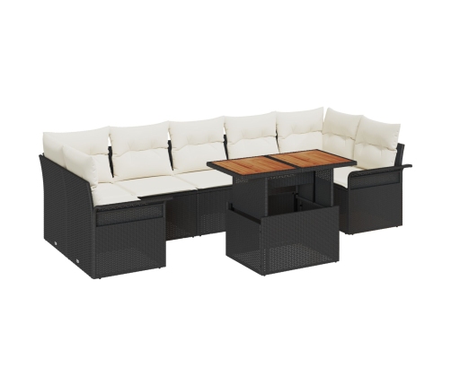 Set de Sofá de Jardín de 8 Piezas con Cojines Negro Ratán PE Acacia