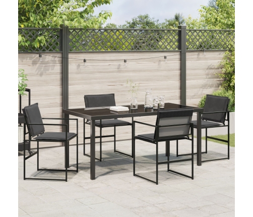 Conjunto de Comedor de Jardín de 5 Piezas con Cojines Negro Textileno y Acero