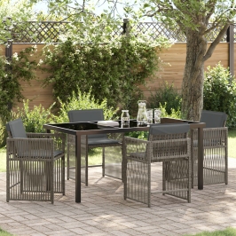 Conjunto de Comedor de Jardín de 5 Piezas con Cojines Gris de Poliratán