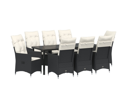 Conjunto de Comedor de Jardín de 9 Piezas con Cojines Negro Poliratán
