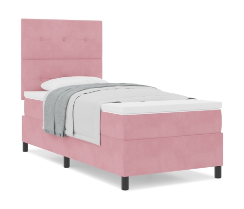 Cama con Base de Resortes con Colchón Rosa 90x200 cm Terciopelo