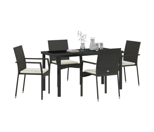 Juego de Comedor de Jardín  de 5 Piezas con Cojines Negro Poliratán