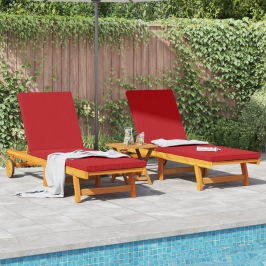 Tumbonas con Ruedas  2 pcs, mesa y cojín de madera maciza de acacia