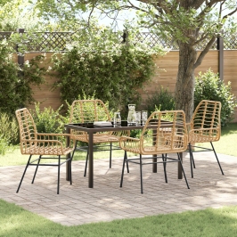 Set de Comedor de Jardín de 5 Piezas Marrón Poliratán