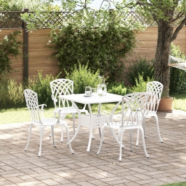 Conjunto de Comedor de Jardín de 5 Piezas  Blanco de Aluminio Fundido