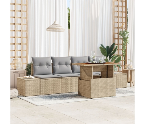 Conjunto de Sofá de Jardín  5 Piezas Beige Ratán Comedor de Jardín