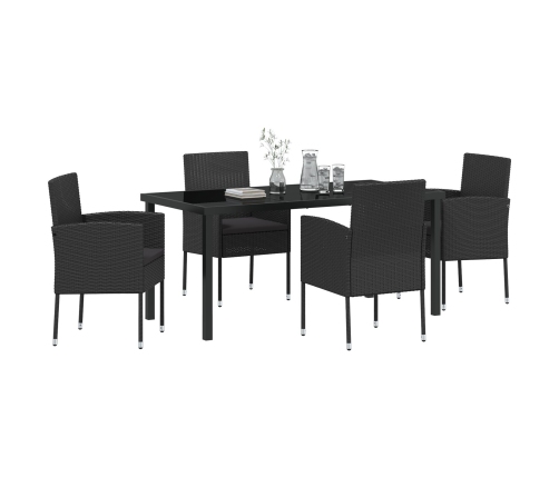 Juego de Comedor de Jardín de 5 Piezas  con Cojines Negro Ratan Poliéster