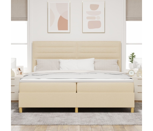 Cama con Somier y Colchón & LED Crema 200x200 cm Tela