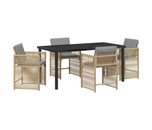 Juego de Comedor de Jardín de 5 Piezas con Cojines Beige Poliratán