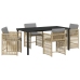 Juego de Comedor de Jardín de 5 Piezas con Cojines Beige Poliratán