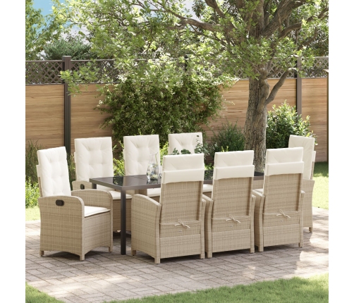 Conjunto de Comedor de Jardín de 9 Piezas  con Cojines Beige Ratán Poliéster