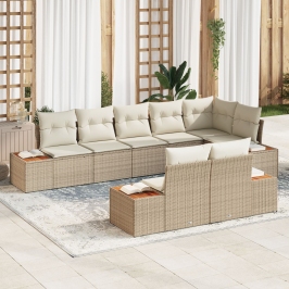 Conjunto de Sofá de Jardín  de 8 Piezas con Cojines Beige Ratán Sintético Acacia