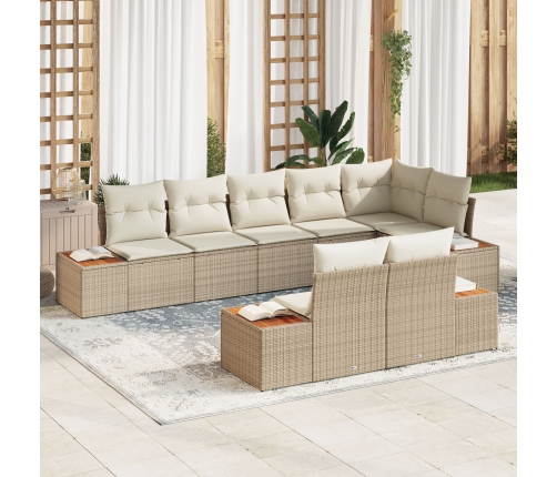 Conjunto de Sofá de Jardín  de 8 Piezas con Cojines Beige Ratán Sintético Acacia