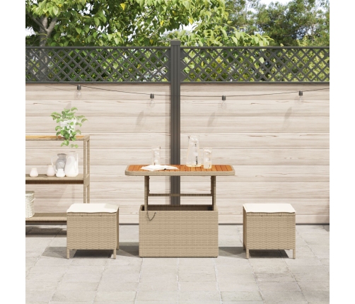 Juego de Comedor de Jardín de 3 Piezas con Cojines Beige Ratán Sintético Acacia