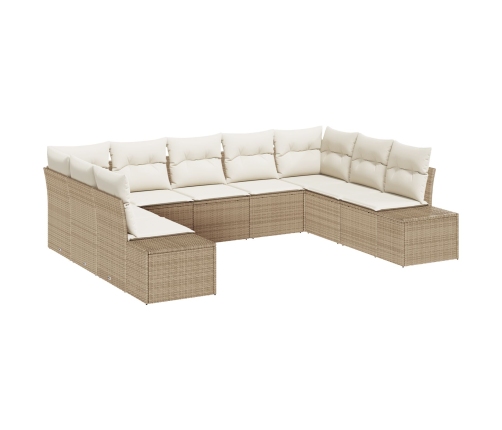 Conjunto de Sofá de Jardín  de 9 Piezas con Cojines Beige Poliratán