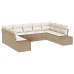 Conjunto de Sofá de Jardín  de 9 Piezas con Cojines Beige Poliratán