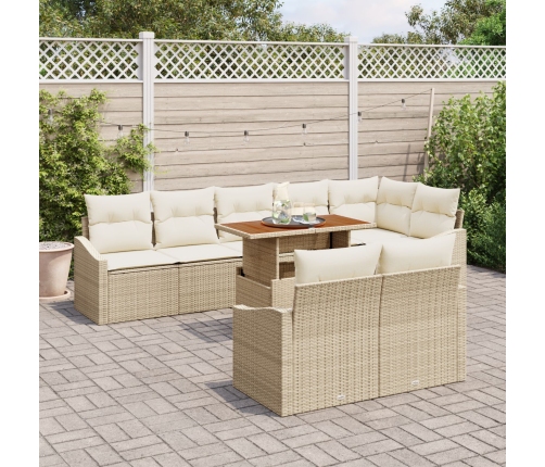 Conjunto de Comedor de Jardín  de 9 Piezas con Cojines en Ratán Sintético Beige Acacia