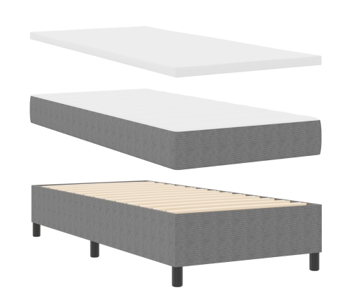 Cama con Base Tapizada  con Colchón Gris Claro 90x200 cm Tela de Terciopelo