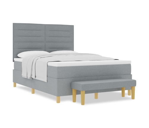 Cama con Canapé con Colchón y Banco Gris Claro 140x190 cm Tela