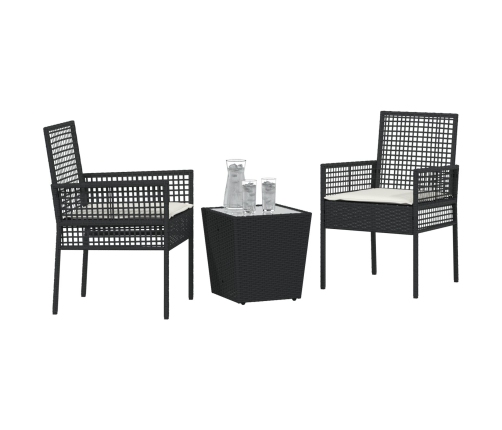 Conjunto Bistro de Jardín de 3 Piezas con Cojines en Ratan Sintético Negro