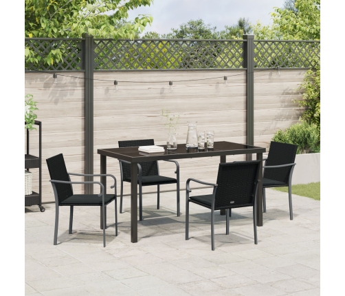 Juego de Comedor de Jardín de 5 Piezas con Cojines de Rattan Negro