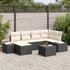 Conjunto de Sofá de Jardín  Conjunto de 7 Negro y crema