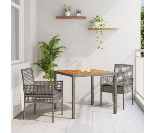 Juego de Comedor de Jardín de 3 Piezas con Cojines Gris Poliratán