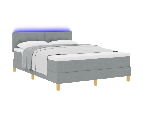 Cama con Box Spring con Colchón & Luz LED Gris Claro 140x190 cm Tela
