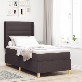 Cama Box Spring  con Colchón y LED Marrón Oscuro 90x200 cm Tela