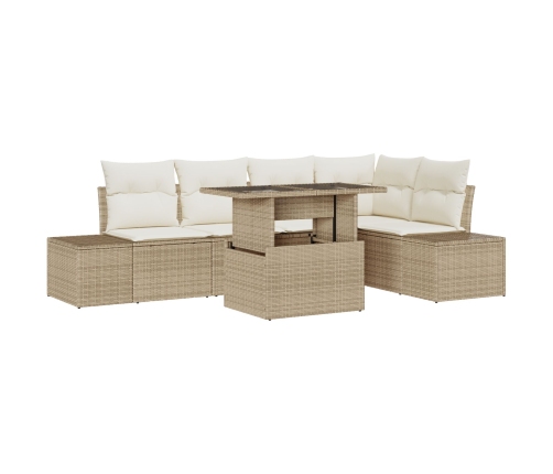 Conjunto de Sofás de Jardín  de 6 Piezas con Cojines Beige Poliratán