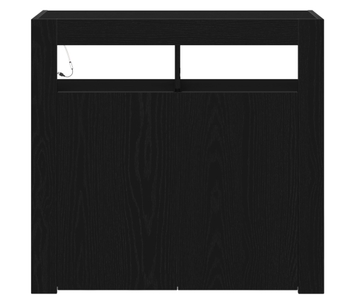Sideboard  con luces LED en negro y roble, 80x35x75 cm, de madera