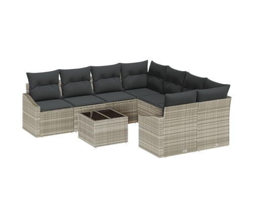 Conjunto de Comedor de Jardín  de 9 Piezas con Cojines Gris Claro Poliratán