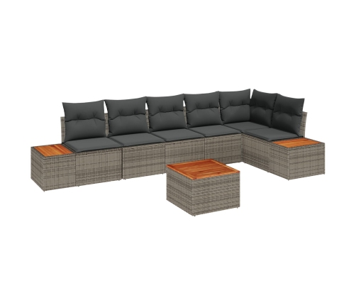 Conjunto de Sofá de Jardín de 7 Piezas con Cojines Gris Poliratán Acacia