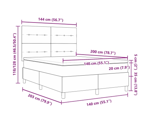 Cama Box Spring  con Colchón Gris Oscuro 140x200 cm Tela
